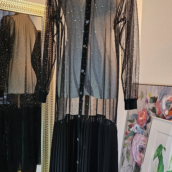 SCOLAR Sheer Japanese Black Sparkle Dress Pleats Medium - Picture 11 of 11